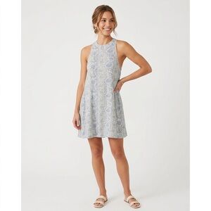 En Crème Blue Paisley Floral High Neck Mini Dress M